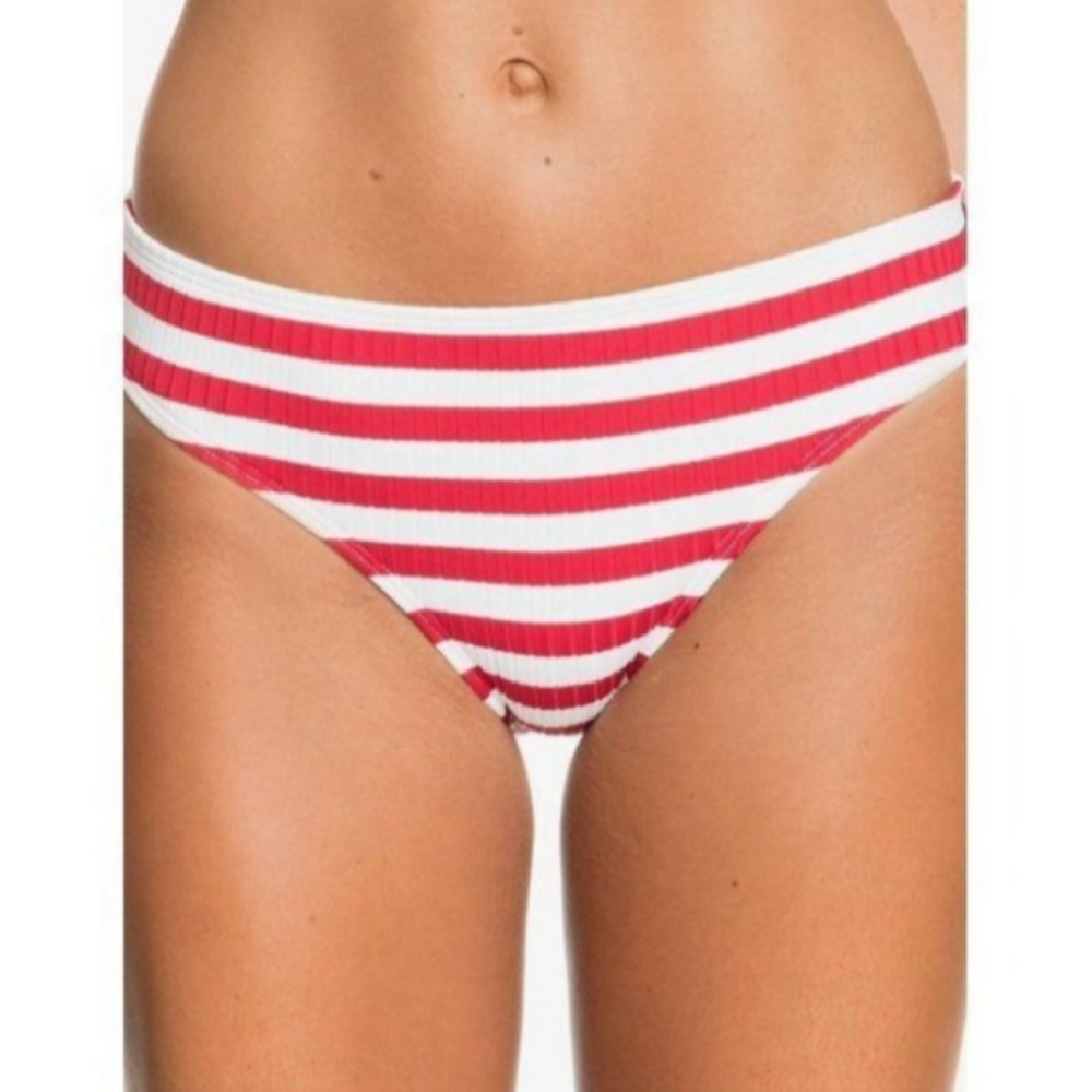 Roxy Juniors Large Striped Hello July Full-Coverage Bikini Swim Bottoms Red 1432
